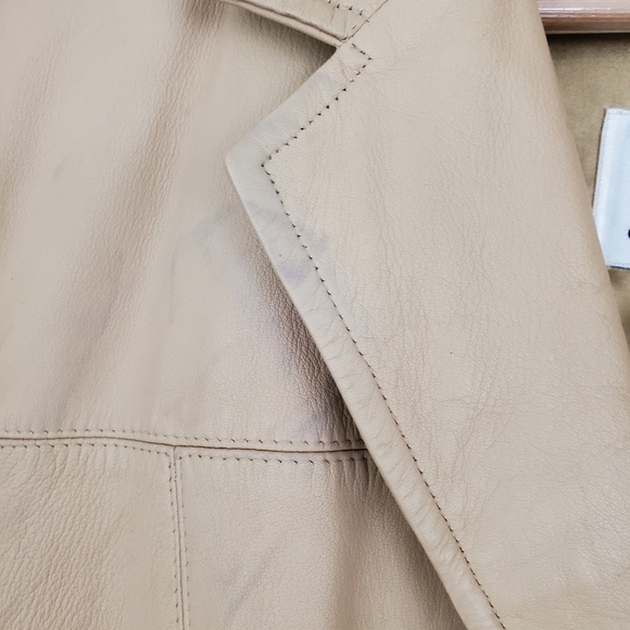 Elements by Vakko Tan Button-Down Leather Blazer Jacket - Woman's Large Vintage - Picture 2 of 16